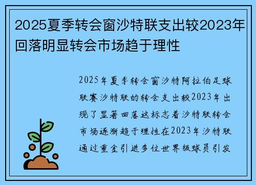 2025夏季转会窗沙特联支出较2023年回落明显转会市场趋于理性 2025夏季转会窗沙特联支出较2023年回落明显转会市场趋于理性